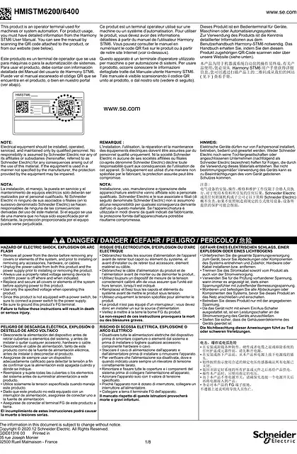 schneider施耐德Harmony HMISTM6200 _ 6400 快速入门指南